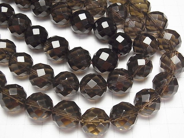Smoky Quartz AAA 64Faceted Round 16mm 1/4 or 1strand beads (aprx.15inch/37cm)