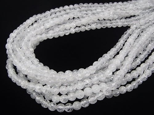Cracked Crystal Quartz 128Faceted Round 6mm 1strand beads (aprx.15inch / 38cm)