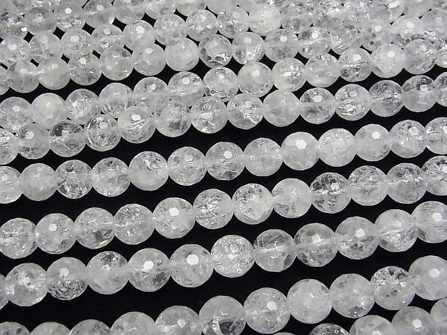 Cracked Crystal 128Faceted Round 8mm 1strand beads (aprx.15inch/38cm)