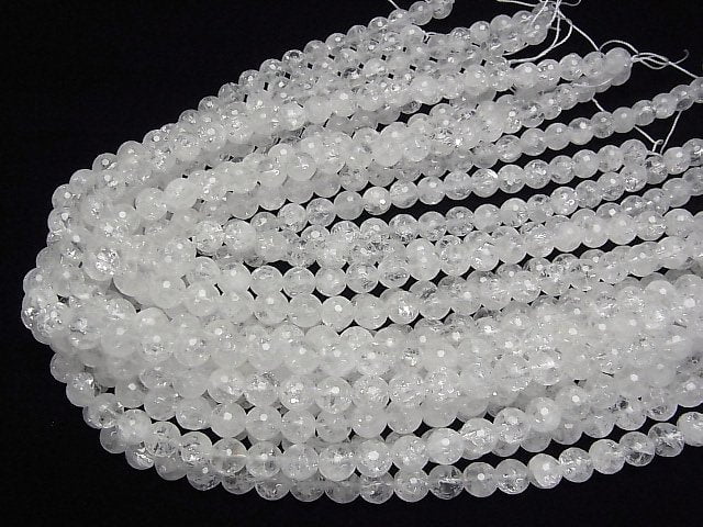 Cracked Crystal 128Faceted Round 8mm 1strand beads (aprx.15inch/38cm)