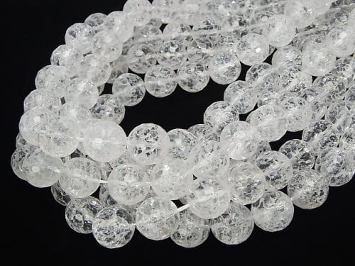 Cracked Crystal 128Faceted Round 14mm half or 1strand beads (aprx.15inch/38cm)