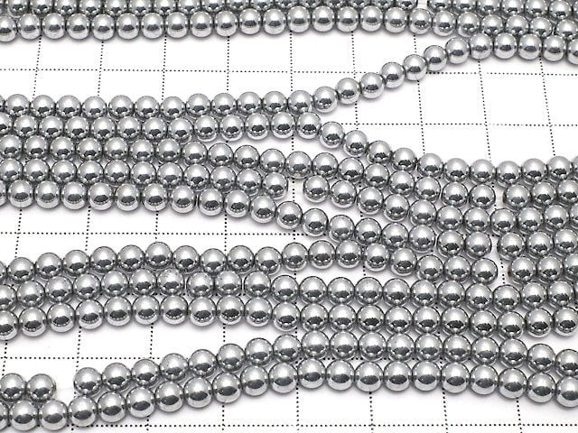 Magnetic! Hematite Round 4mm Silver Coating 1strand beads (aprx.15inch / 38cm)