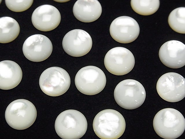 Hochwertige weiße Muschel (Silberlippen-Auster) AAA Runde Cabochon 10x10mm 5 Stück
