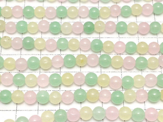 Pastel Mix Jade Round 6mm NO.2 1strand beads (aprx.14inch / 35cm)