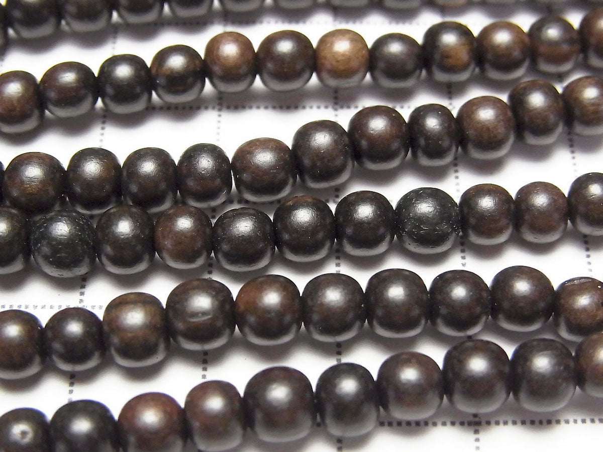 Ebony Wood Semi Round 5mm 1strand beads (aprx.15inch/38cm)