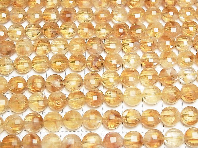 Hochwertiger! Phantom Citrin AA+ facettierte Münze 10x10x6mm halbe oder 1 Strang Perlen (ca. 15 Zoll/36 cm)