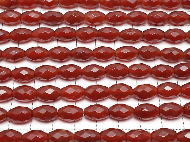 Red Agate Faceted Rice 12x8x8mm 1strand beads (aprx.14inch / 36cm)