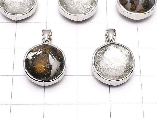 Kenya Sericho Pallasit Meteoriten xMeteoriten Anhänger 14 mm Silber 925