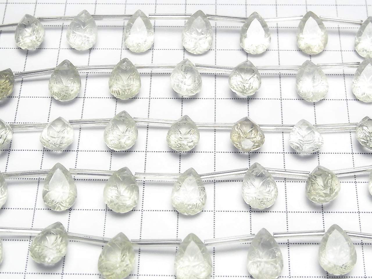 Hochwertiger grüner Amethyst AAA geschnitzte Birnenform facettiert 14x10mm 1Strang (8Stück)