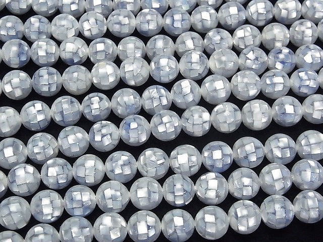Mosaic Shell Blue Round 10mm 1/4 or 1strand beads (aprx.15inch/38cm)