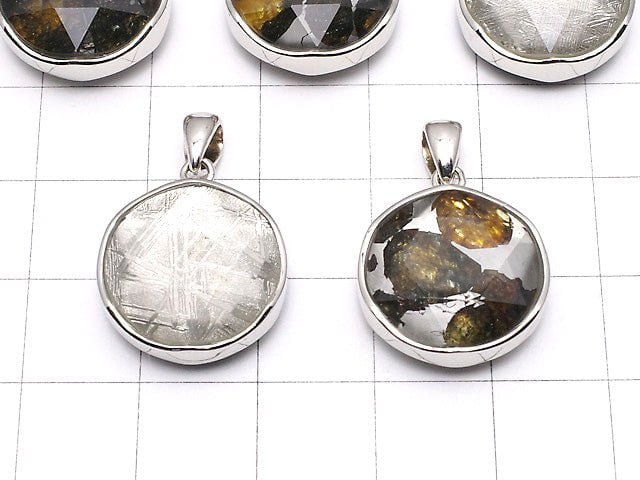 Kenya Sericho Pallasit Meteoriten xMeteoriten Anhänger 17 mm Silber 925