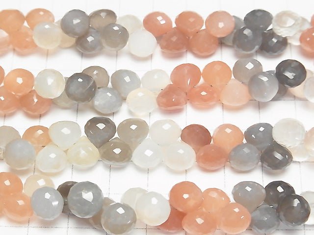 Hochwertig Multicolor Mondstein AAA Zwiebel facettiert Briolette halb oder 1Strang Perlen (ca. 7 Zoll / 18 cm)