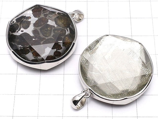 Kenya Sericho Pallasit Meteoriten xMeteoriten Anhänger 32 mm Silber 925