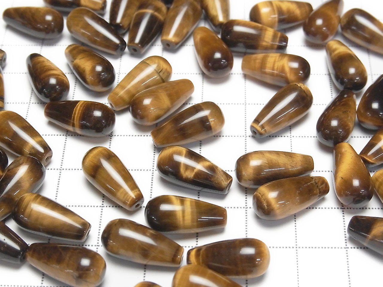 Yellow Tiger's Eye AA++ Half Drilled Hole Drop (Smooth) 16x8mm 3pcs