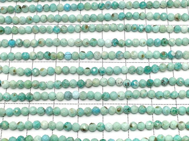 高品質!綠松石 AA++ 刻面圓珠 3mm 半串或一串(約15英吋/37公分)