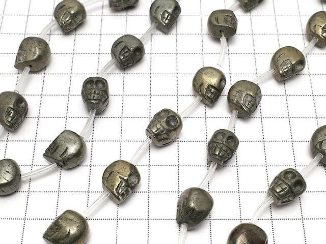 Pyrite AA ++ Skull Vertical Hole 12 mm, 14 mm, 16 mm half or 1 strand beads (aprx.20 inch / 50 cm)