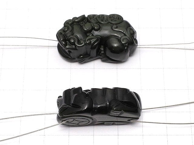 Regenbogenobsidian AAA Pixiu-Schnitzerei 35 x 20 mm 1 Paar