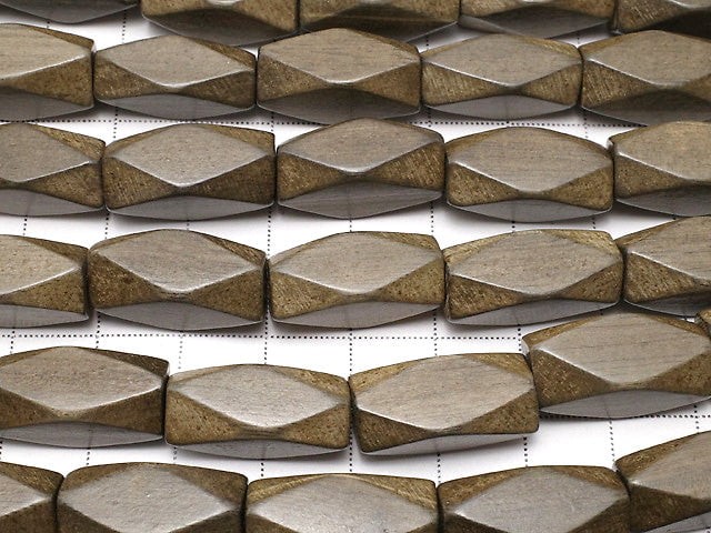 Gray wood rectangle Faceted Tube 20 x 10 x 10 mm 1strand beads (aprx.15 inch / 38 cm)