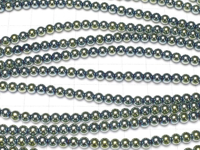 Hämatit Rund 4mm metallisch grün 1 Strang Perlen (ca. 15 Zoll / 38 cm)