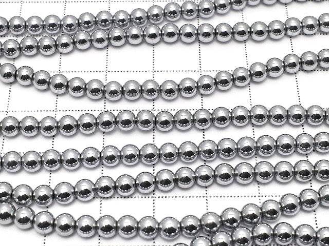 Hematite Round 4mm Silver coating 1strand beads (aprx.15inch / 38cm)
