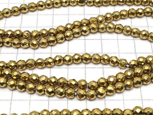 Magnetic! Hematite 64 Faceted Round 6 mm gold coating 1strand beads (aprx.15 inch / 37 cm)