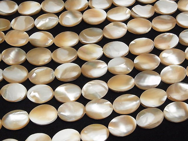 Perlmutt MOP Beige Oval 14x10mm 1Strang Perlen (ca. 15 Zoll / 37 cm)