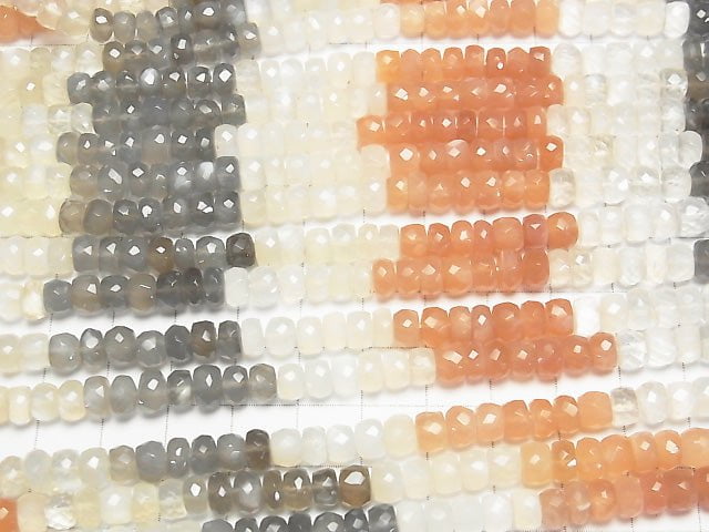 Hochwertiger mehrfarbiger Mondstein AAA facettierte Knopf-Rondelle 6x6x3mm halb oder 1 Strang Perlen (ca. 14 Zoll / 35 cm)