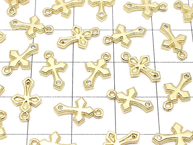 Metal parts 12x7mm Cross Gold color (with CZ) 2pcs