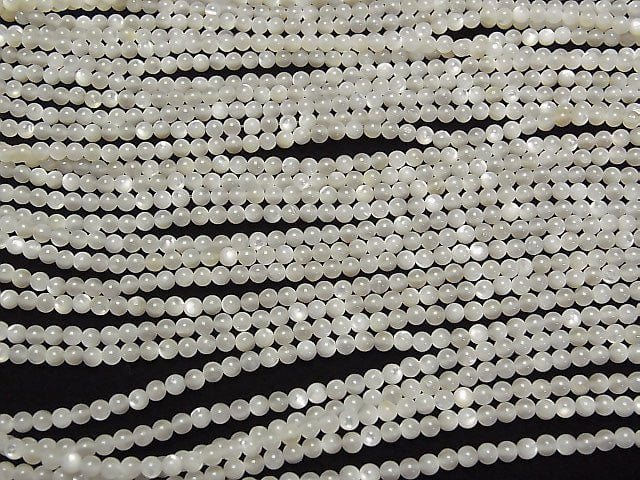 Hochwertige weiße Muschel (Silberlippen-Auster) AAA rund 3mm 1strang Perlen (ca. 15 Zoll / 36 cm)