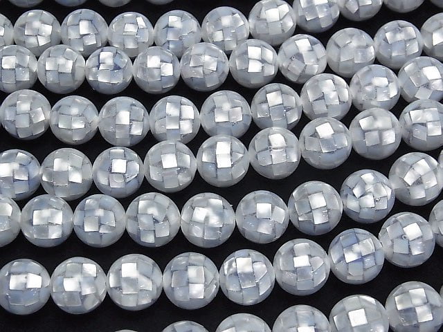 Mosaic Shell Blue Round 12mm 1/4 or 1strand beads (aprx.14inch/35cm)