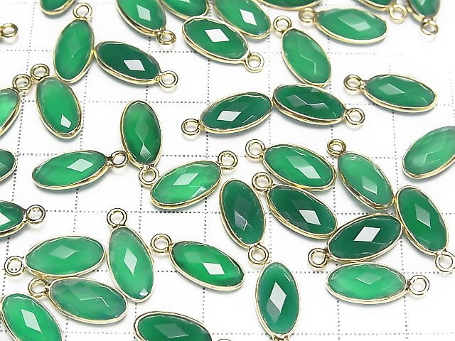 Grüner Onyx AAA Fassung facettierte ovale 13x7mm 18KGP 2 Stück