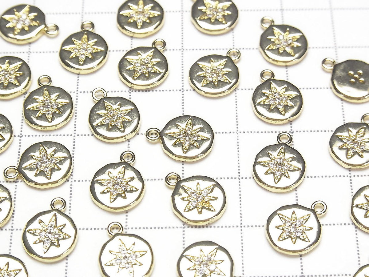 Pièces métalliques Breloque pièce de monnaie 13x10mm Couleur or (avec zircone cubique) 2 pièces