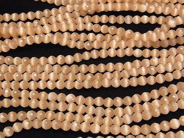 1strand $2.79! Light Orange Color Cat's Eye (Glass) 32 Faceted Round 6 mm 1strand beads (aprx.14 inch / 34 cm)