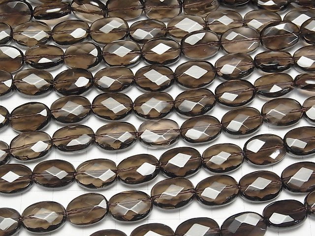Rauchquarz AAA Facettierte Oval 14x10x5mm halb oder 1strang Perlen (ca. 15 Zoll / 36 cm)