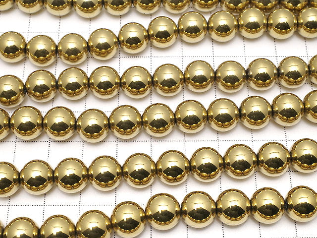 Hematite Round 10mm Gold Coated 1strand beads (aprx.15inch/38cm)