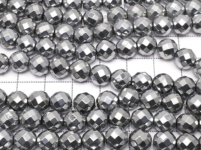 Magnetic! Hematite 64 Faceted Round 8 mm silver coating 1 strand