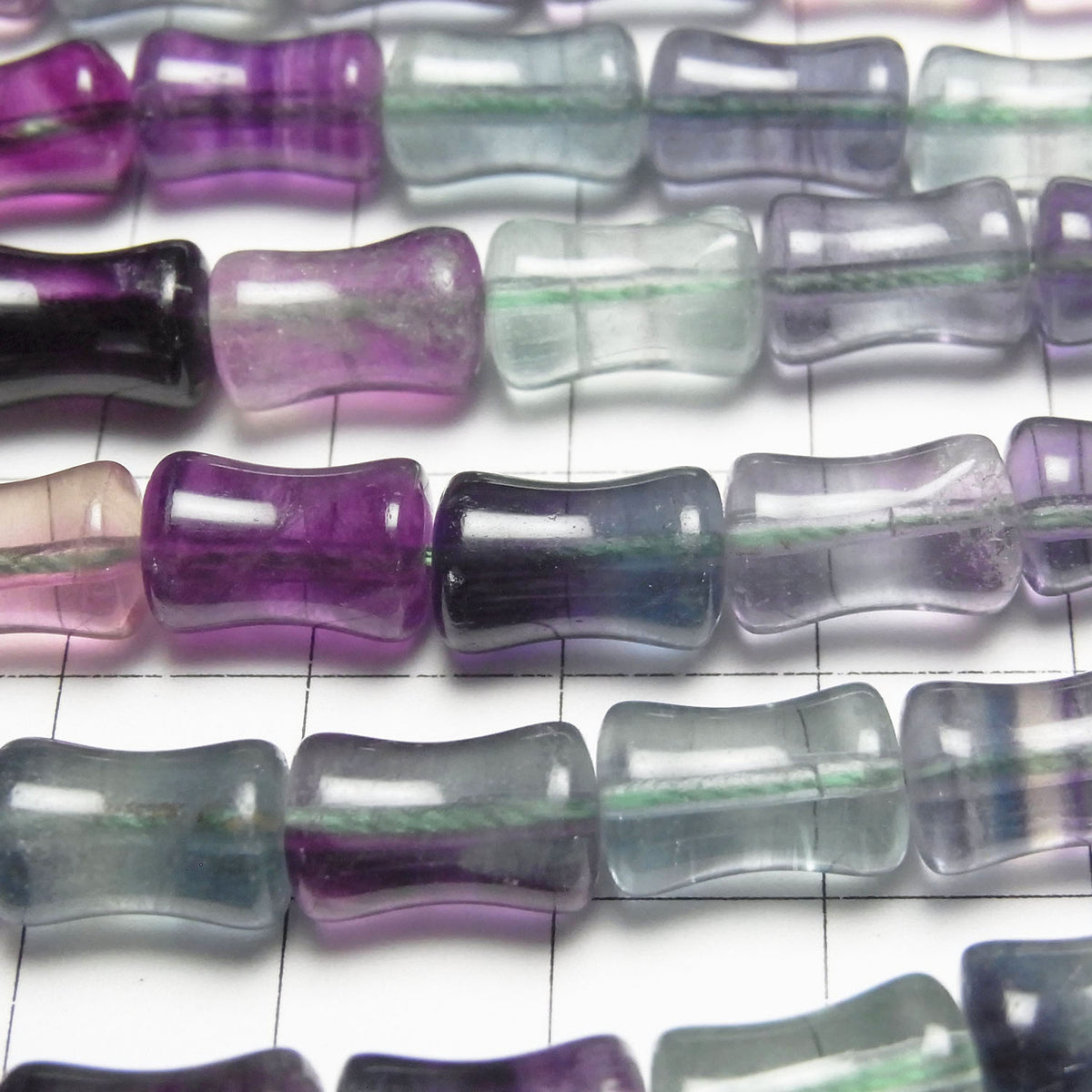 Fluorite Multicolore AAA- Bambou 12x8x8mm 1 fil perles (env.15inch/36cm)