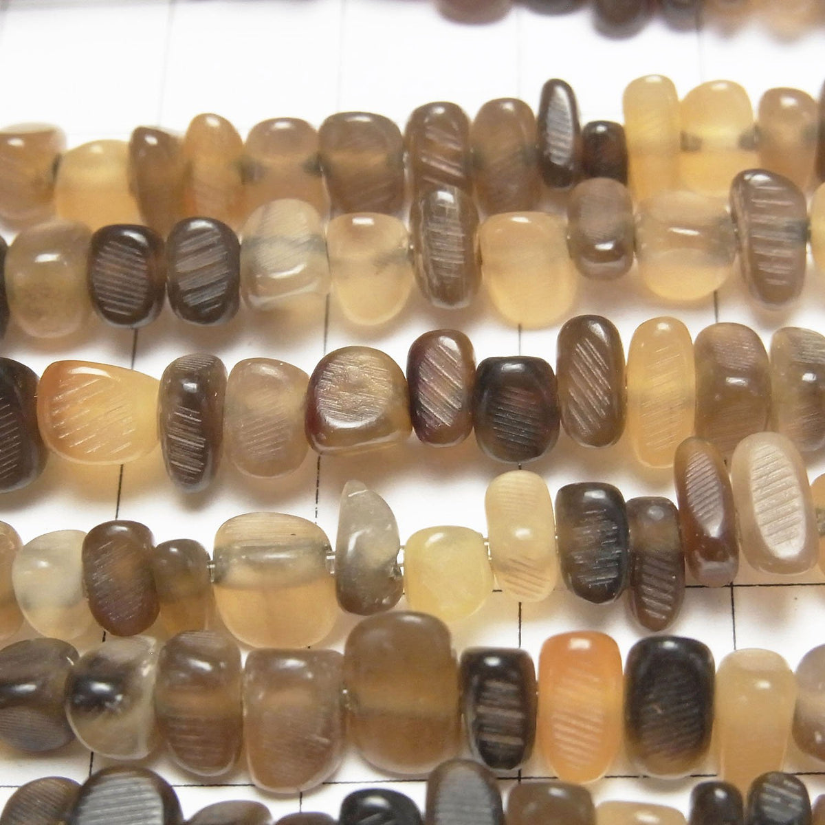Buffalo Horn Square - Rectangle Rondelle Beige x Brown 1strand beads (aprx.15inch/38cm)
