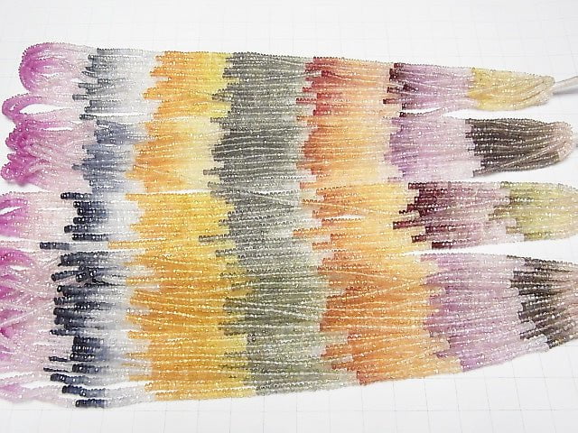 Hochwertiger mehrfarbiger Saphir AAA facettierte Knopf-Rondelle, halb oder 1 Strang Perlen (ca. 18 Zoll/44 cm)