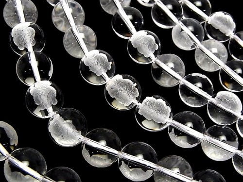 Lucky Cat Carving (Vertical Hole) Crystal Quartz AAA Round 10 mm, 12 mm, 14 mm half or 1strand beads (aprx. 15 inch / 38 cm)