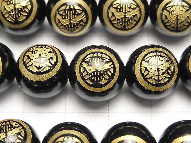 Golden Carving! Kenshin Uesugi Emblem(KAMON) Onyx AAA Round 10 mm, 12 mm 1/4 or 1strand