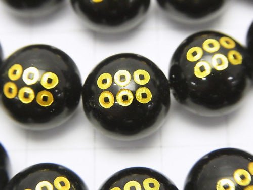 Golden Carving! Yukimura Sanada Emblem(KAMON) Onyx AAA Round 10 mm, 12 mm 1/4 or 1strand