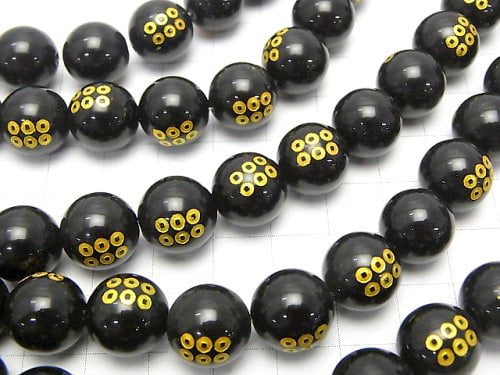 Golden Carving! Yukimura Sanada Emblem(KAMON) Onyx AAA Round 10 mm, 12 mm 1/4 or 1strand