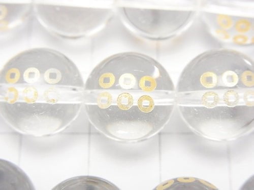 Golden Carving! Yukimura Sanada Emblem(KAMON) Crystal Quartz AAA Round 10 mm, 12 mm 1/4 or 1strand