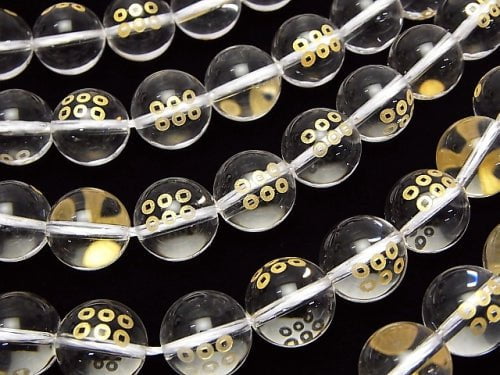 Golden Carving! Yukimura Sanada Emblem(KAMON) Crystal Quartz AAA Round 10 mm, 12 mm 1/4 or 1strand