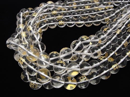 Golden Carving! Yukimura Sanada Emblem(KAMON) Crystal Quartz AAA Round 10 mm, 12 mm 1/4 or 1strand