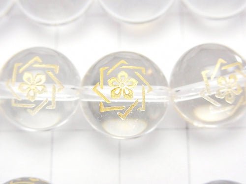 Golden Carving! Ryoma Sakamoto Emblem(KAMON) Crystal Quartz AAA Round 10 mm, 12 mm 1/4 or 1strand
