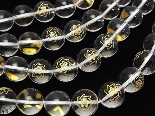 Golden Carving! Ryoma Sakamoto Emblem(KAMON) Crystal Quartz AAA Round 10 mm, 12 mm 1/4 or 1strand