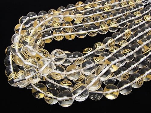 Golden Carving! Kenshin Uesugi Emblem(KAMON) Crystal Quartz AAA Round 10 mm, 12 mm 1/4 or 1strand