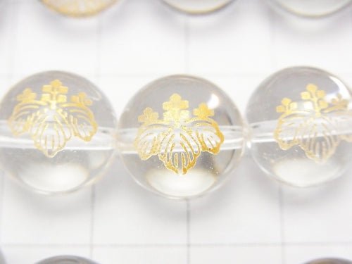 Golden Carving! Hideyoshi Toyotomi Emblem(KAMON) Crystal Quartz AAA Round 10 mm, 12 mm 1/4 or 1strand